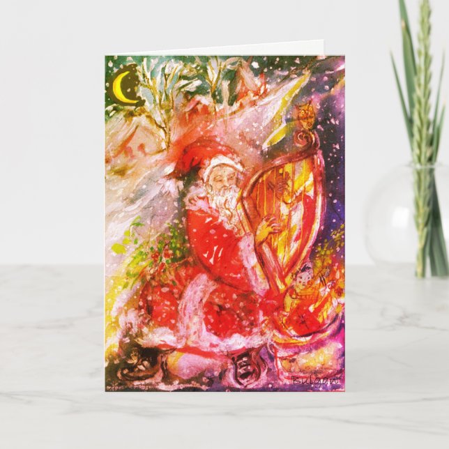 Cartão De Festividades SANTA CLAUS JOGANDO HARP Musical Night (Frente)