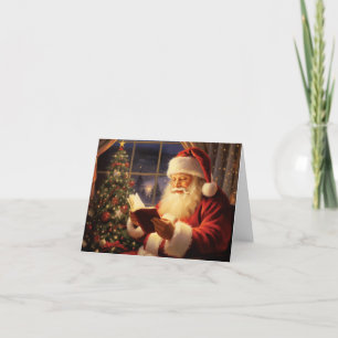 Cartão De Festividades Santa Claus Lendo pela Árvore de Natal