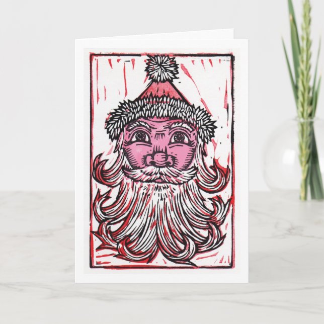 Cartão De Festividades Santa Claus Linocut Art Greeting Card (Frente)