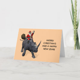 Cartão De Festividades Santa Claus On Rhino Rhinoceros