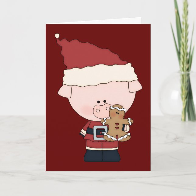Cartão De Festividades Santa Claus Piggy Christmas Card (Frente)