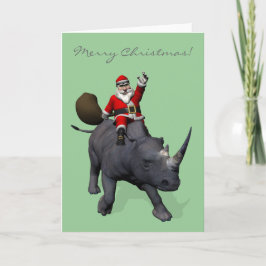 Cartão De Festividades Santa Claus Rides Rhino Rhinoceros
