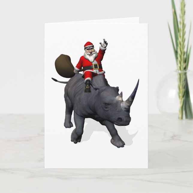 Cartão De Festividades Santa Claus Rides Rhino Rhinoceros (Frente)