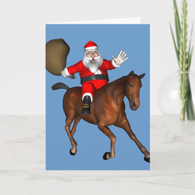 Cartão De Festividades Santa Claus Riding A Brown Horse (Frente)