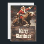 Cartão De Festividades Santa Claus Rodeo<br><div class="desc">bol santa claus art, boi arena country ranch , rodeio de vaca animal , esportista cowboy red , cartoon de inverno , ilustração de natal natalício, bull santa claus</div>