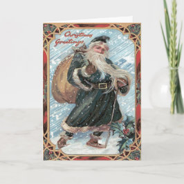 Cartão De Festividades Santa Claus Sack of Toys Holly Winter Storm