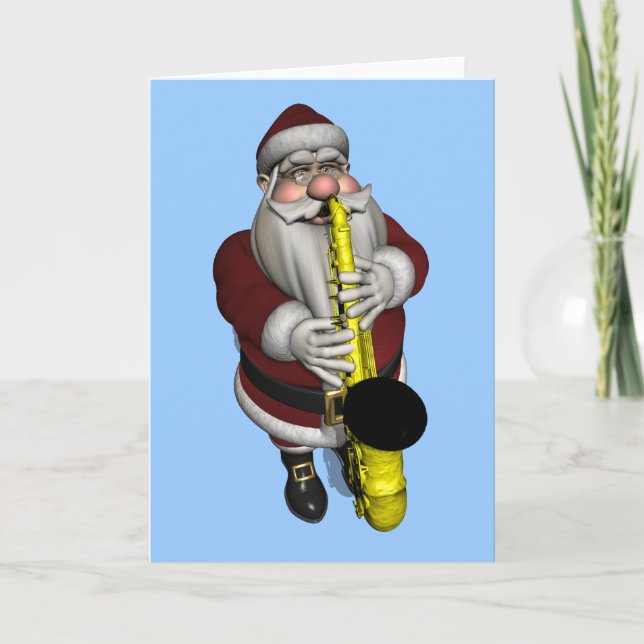 Cartão De Festividades Santa Claus Saxophone Player (Frente)