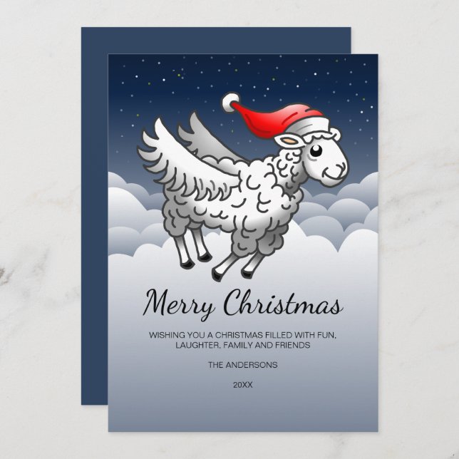 Cartão De Festividades Santa Claus Voando ovelha de Natal (Frente/Verso)