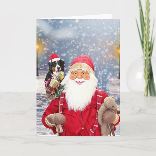 Cartão De Festividades Santa Claus w Christmas Gifts Bernese Mountain Dog (Frente)