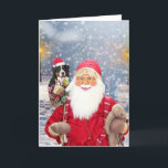 Cartão De Festividades Santa Claus w Christmas Gifts Bernese Mountain Dog<br><div class="desc">A santa claus holding a cute Bernese Mountain and christmas gifts. A perfect Christmas gift for someone who loves or owns a Bernese Mountain.</div>