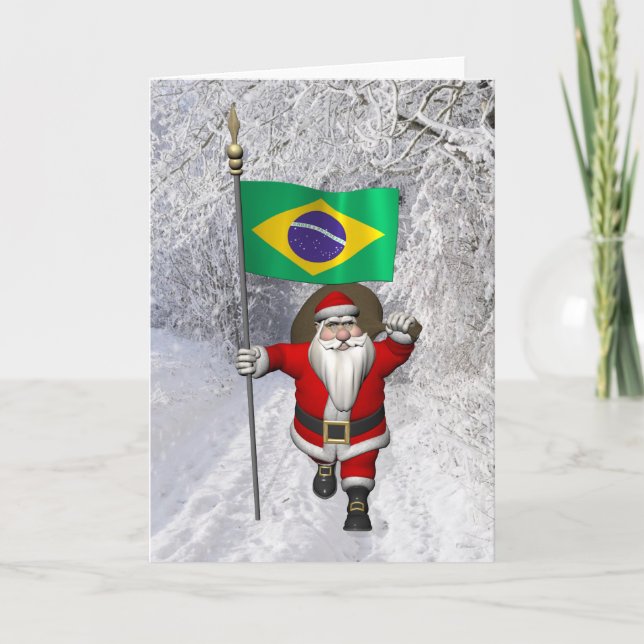 Cartão De Festividades Santa Claus With Ensign Of Brazil (Frente)