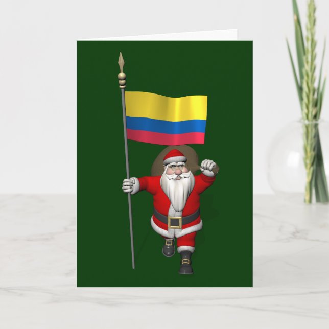 Cartão De Festividades Santa Claus With Ensign Of Colombia (Frente)
