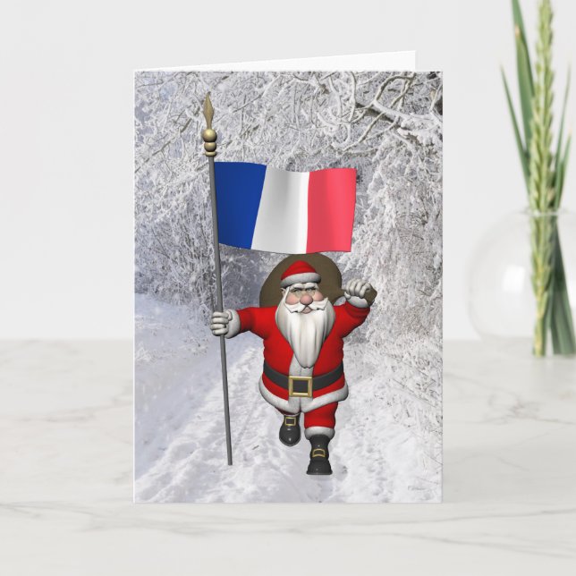 Cartão De Festividades Santa Claus With Ensign Of France (Frente)
