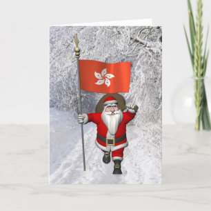 Cartão De Festividades Santa Claus With Ensign Of Hong Kong