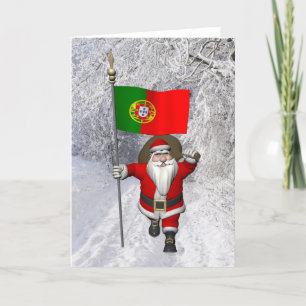 Cartão De Festividades Santa Claus With Ensign Of Portugal
