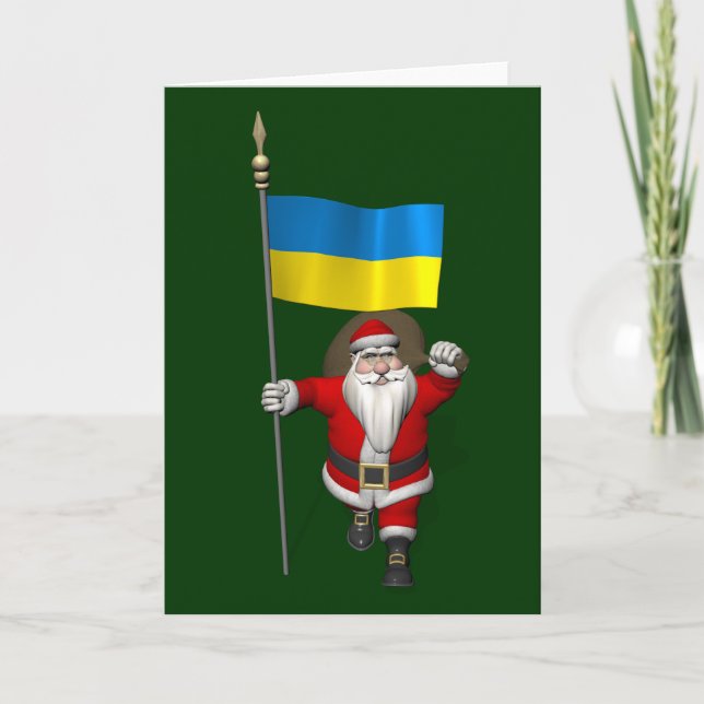 Cartão De Festividades Santa Claus With Ensign Of The Ukraine (Frente)