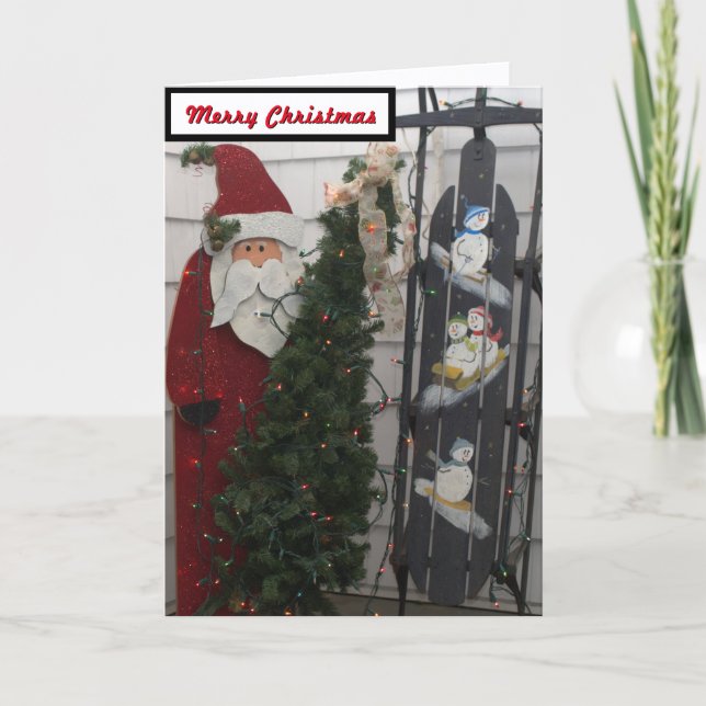 Cartão De Festividades Santa Clause Snowmen Sled Card (Frente)
