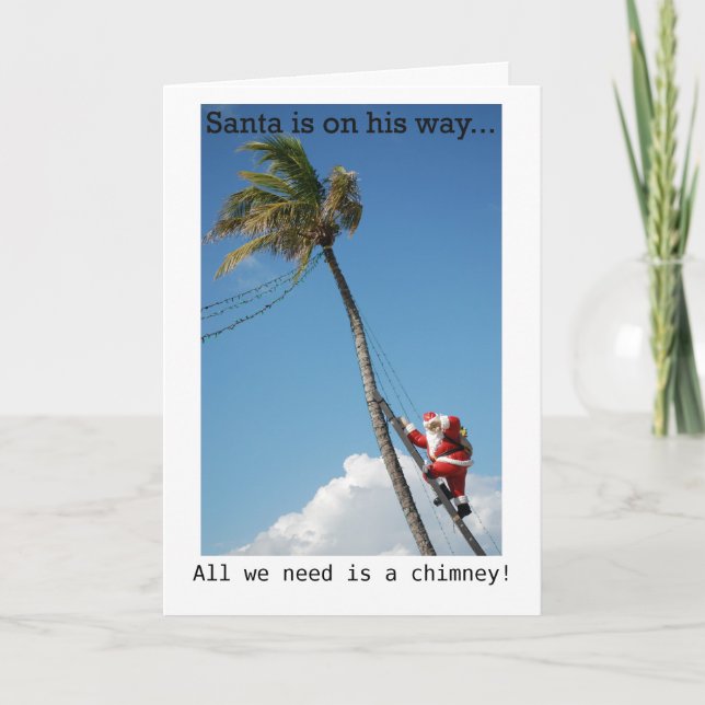 Cartão De Festividades Santa Climbing Palm Tree Holiday Card (Frente)