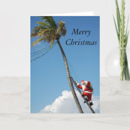 Cartão De Festividades Santa climbs palm tree sunny florida
