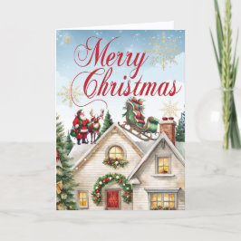 Cartão De Festividades Santa Derrubou o Seguro de Casa Sleigh