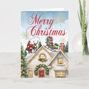 Cartão De Festividades Santa Derrubou o Seguro de Casa Sleigh