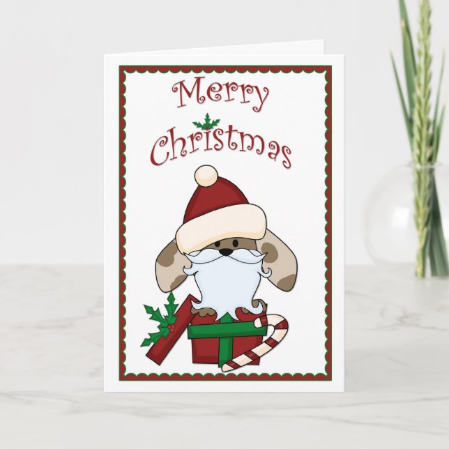 Cartão De Festividades Santa Dog Christmas Greeting Card (Frente)