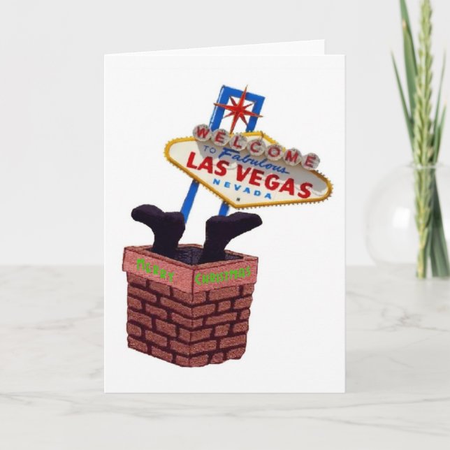 Cartão De Festividades Santa down the Chimney Las Vegas Merry Xmas Card (Frente)