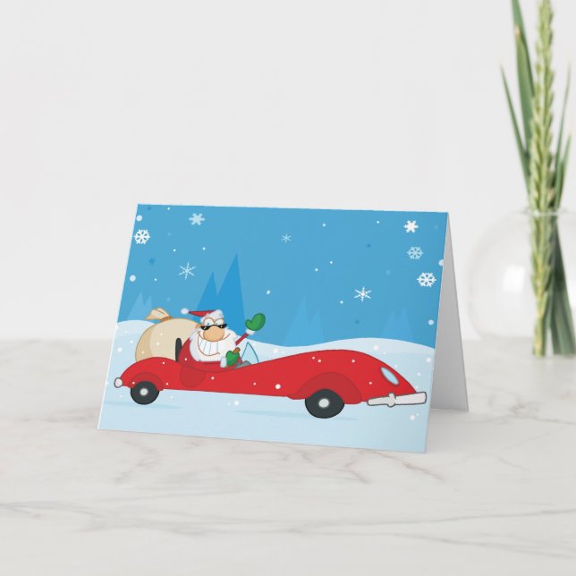 Cartão De Festividades Santa driving a sports car Christmas greeting card (Frente)