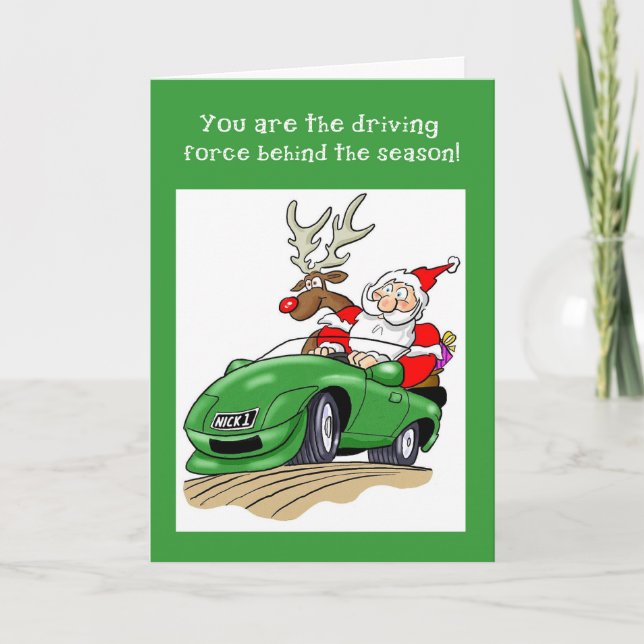 Cartão De Festividades Santa Driving Car Christmas Business Appreciation (Frente)