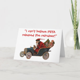 Cartão De Festividades Santa Driving Car Thanks To PETA Christmas Card
