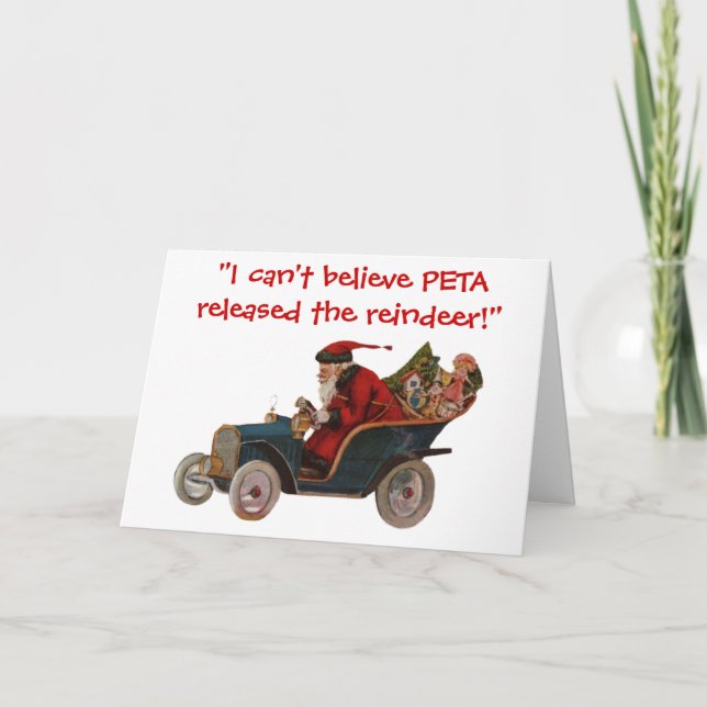 Cartão De Festividades Santa Driving Car Thanks To PETA Christmas Card (Frente)