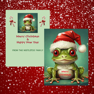 Cartão De Festividades Santa Frog | Anfíbio Verde Caprichoso de Natal