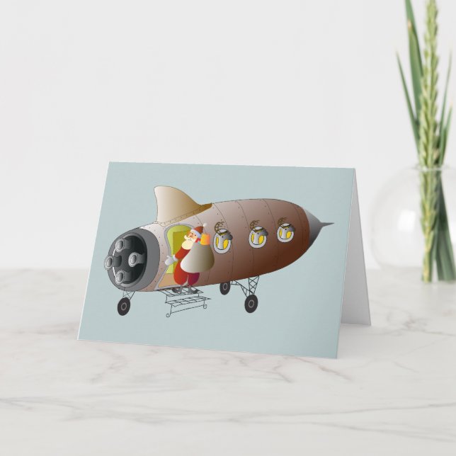 Cartão De Festividades Santa Goes To Space Greeting Card Blue (Frente)