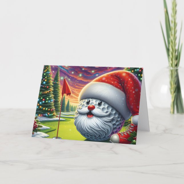 Cartão De Festividades Santa Golf Ball Golfer Holiday Card (Frente)