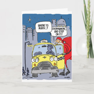 Cartão De Festividades Santa hails a taxi