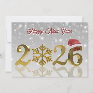 Cartão De Festividades Santa Hat and Snowflake | Gold Happy New Year 2026