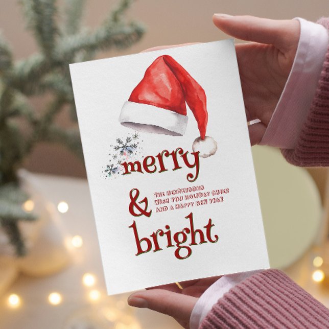 Cartão De Festividades Santa Hat e Snowflakes Feliz e Brilho (Criador carregado)