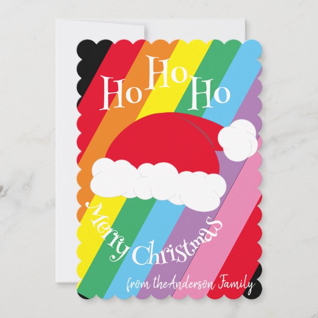 Cartão De Festividades Santa Hat Ho Ho Feliz Natal Mínimo Arco-Íris (Frente)