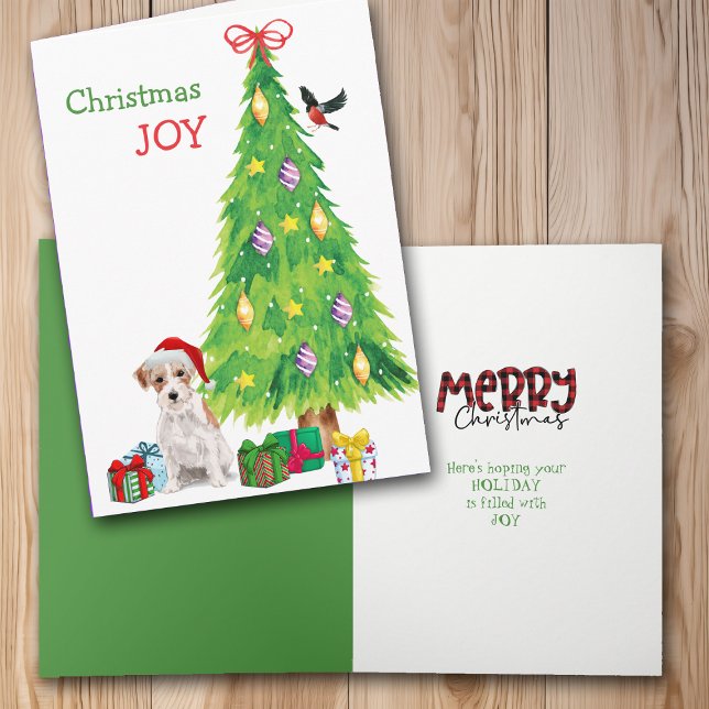 Cartão De Festividades Santa Hat Jack Russell Terrier e Árvore de Férias (Criador carregado)