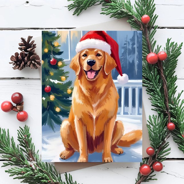 Cartão De Festividades Santa Hat Labrador | Merry Christmas Dog Painting (Criador carregado)