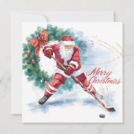 Cartão De Festividades Santa Hockey Christmas Card