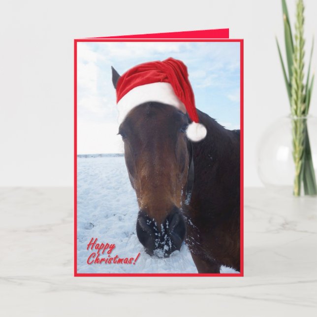 Cartão De Festividades Santa horse Happy Christmas Card - blank inside (Frente)