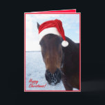 Cartão De Festividades Santa horse Happy Christmas Card - blank inside<br><div class="desc">This happy horse has been playing in the snow,  wearing his Santa Hat. 

 Wish your friends a Happy Christmas,  and add your own personalised message inside.</div>