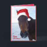 Cartão De Festividades Santa horse Happy Christmas Card - blank inside<br><div class="desc">This happy horse has been playing in the snow,  wearing his Santa Hat. 

 Wish your friends a Happy Christmas,  and add your own personalised message inside.</div>