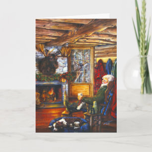 Cartão De Festividades Santa In Cabin Rustic Christmas Holiday