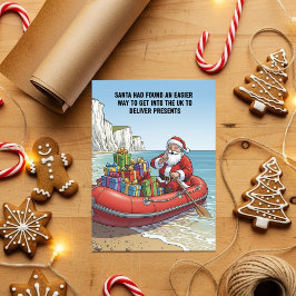 Cartão De Festividades  Santa in Inflatable Boat Funny Christmas Gift