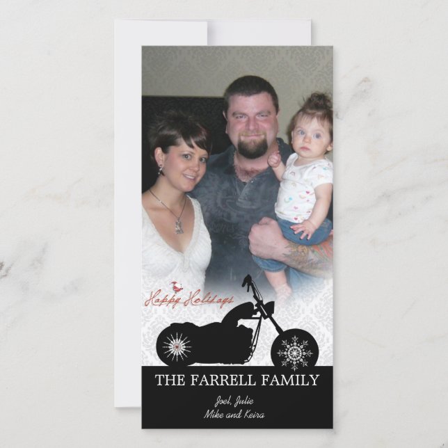 Cartão De Festividades Santa Motorcycle & Snowflakes Holiday Photo Card (Frente)