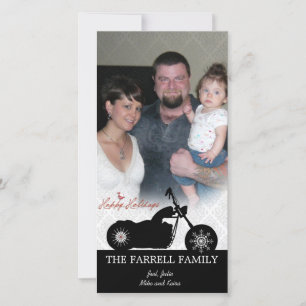 Cartão De Festividades Santa Motorcycle & Snowflakes Holiday Photo Card