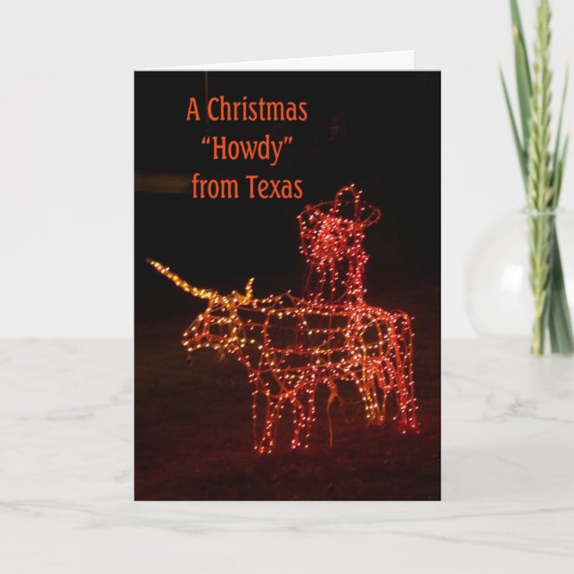 Cartão De Festividades Santa on a Longhorn Texas Christmas Greeting Card (Frente)