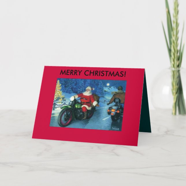 Cartão De Festividades Santa on a motorcycle christmas card (Frente)